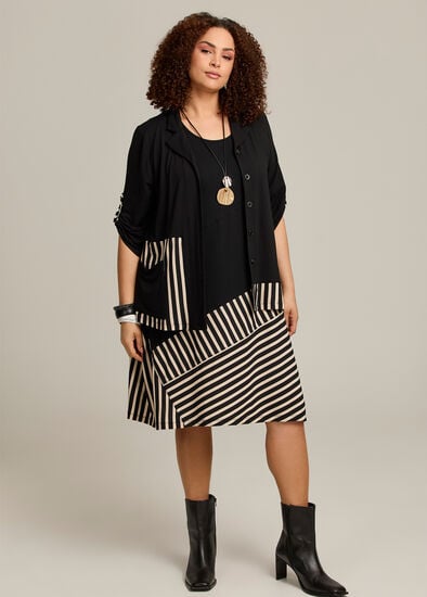 Plus Size Stripe Panel Natural Tulip Dress