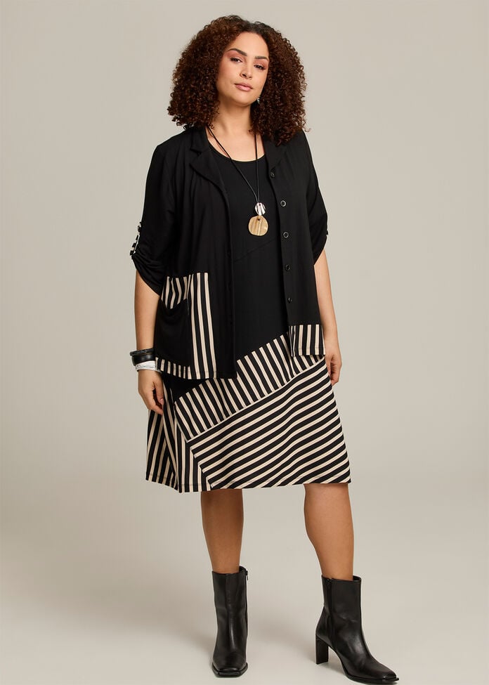 Stripe Panel Natural Tulip Dress, , hi-res