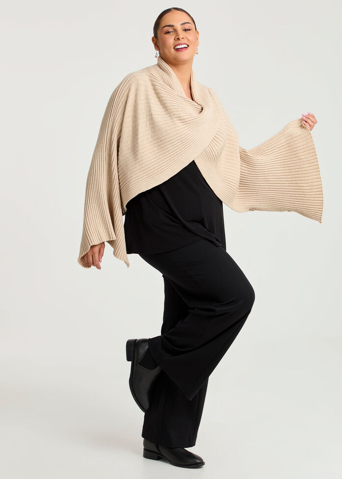 Rib Knit Twist Poncho, , hi-res