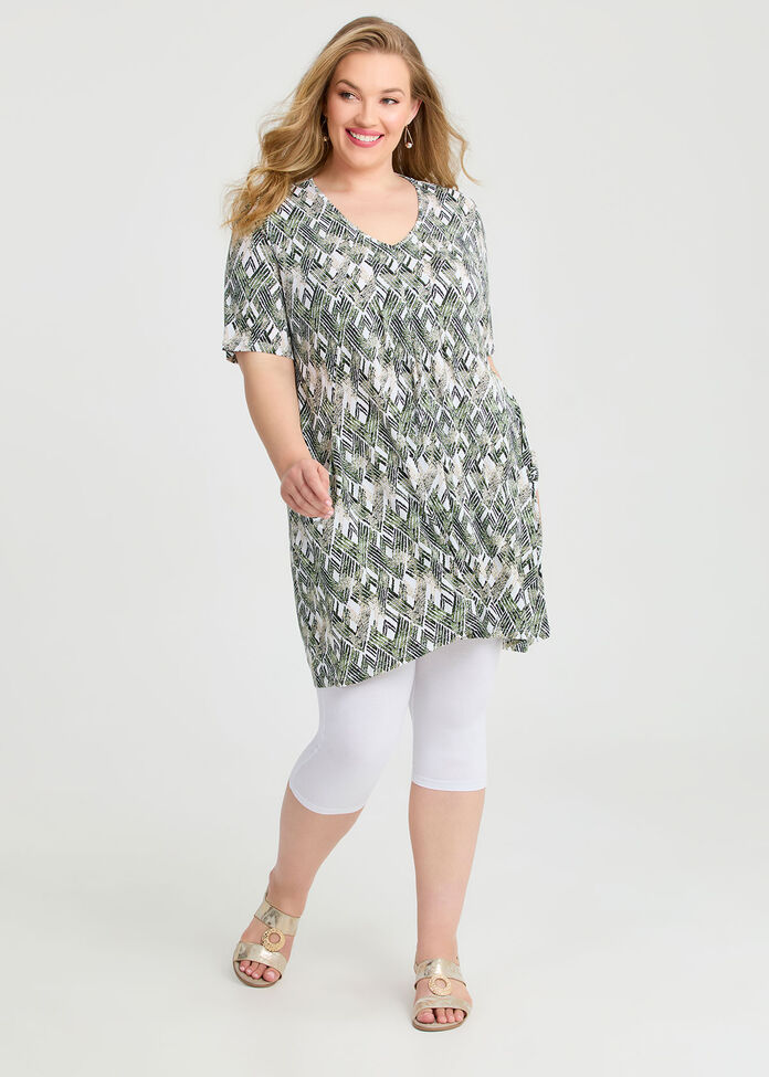 Print Short Sleeve Tunic, OLIVE, hi-res
