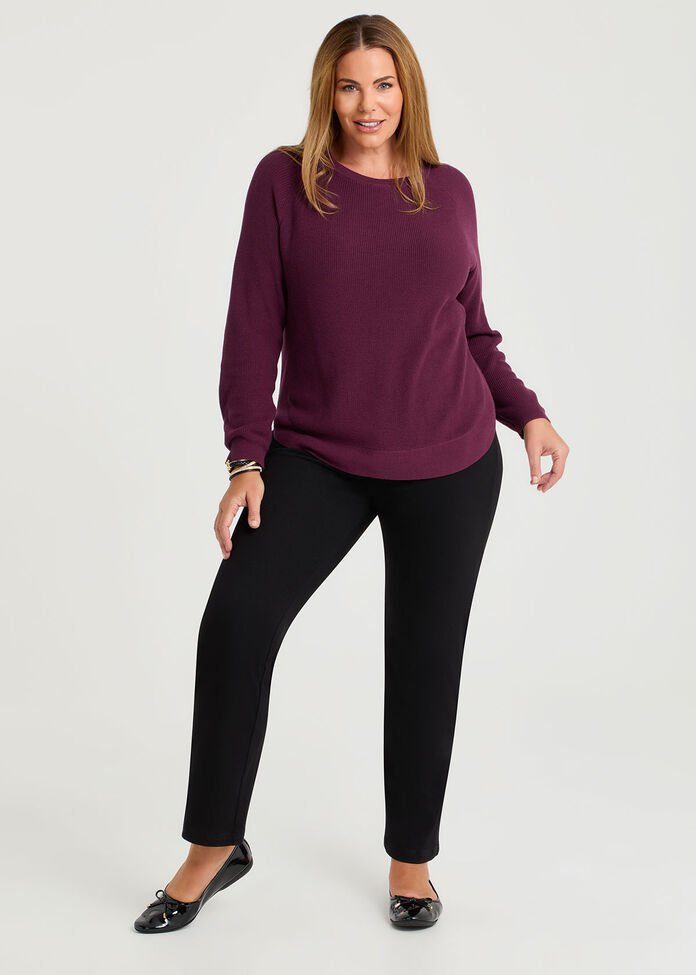 Curved Hem Rib Knit Jumper, , hi-res