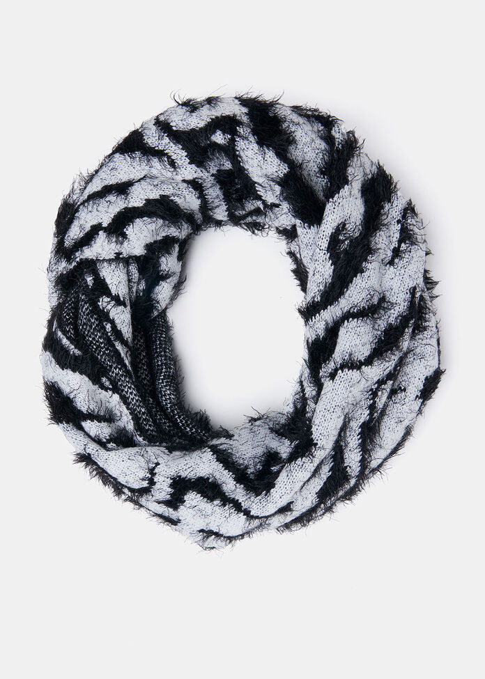 Zebra Fuzzy Knit Snood, , hi-res