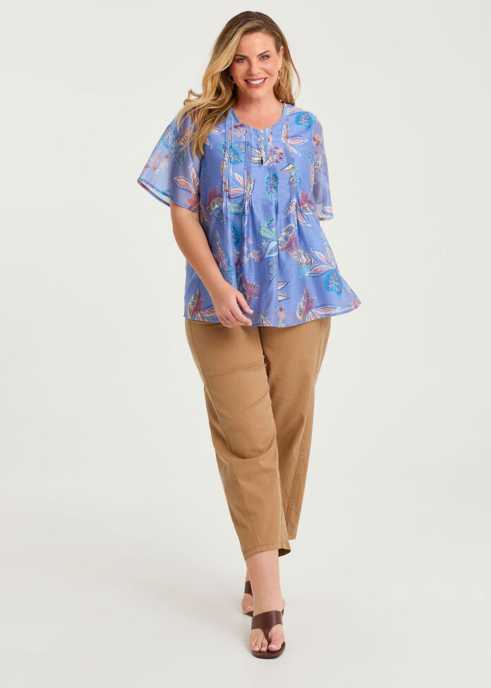 Lyocell Linen Pintuck Foliage Top, , hi-res