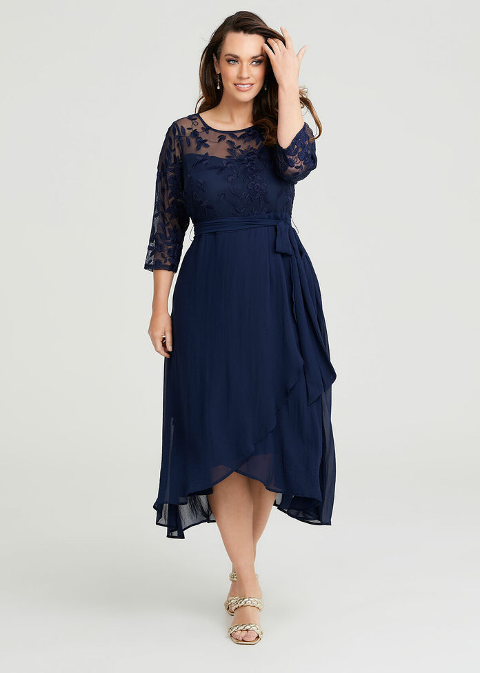 Shop Plus Size Ivy Lace & Chiffon Cocktail Dress, Blue