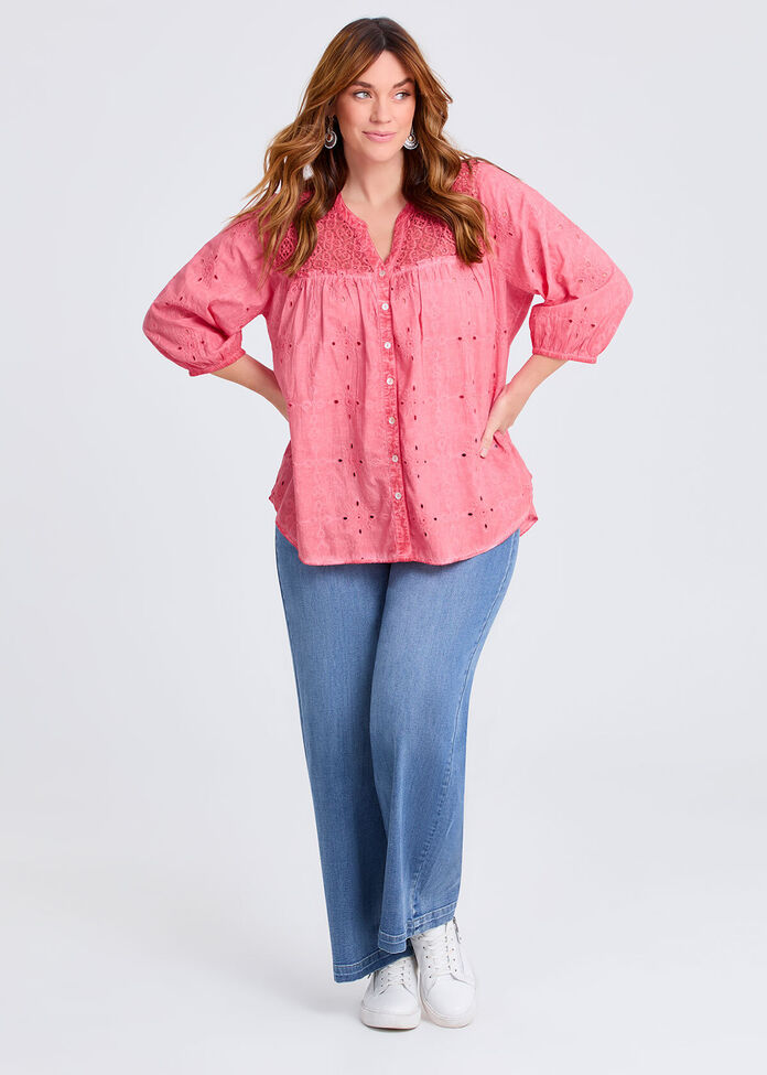 Cotton Mix Broderie Top, , hi-res