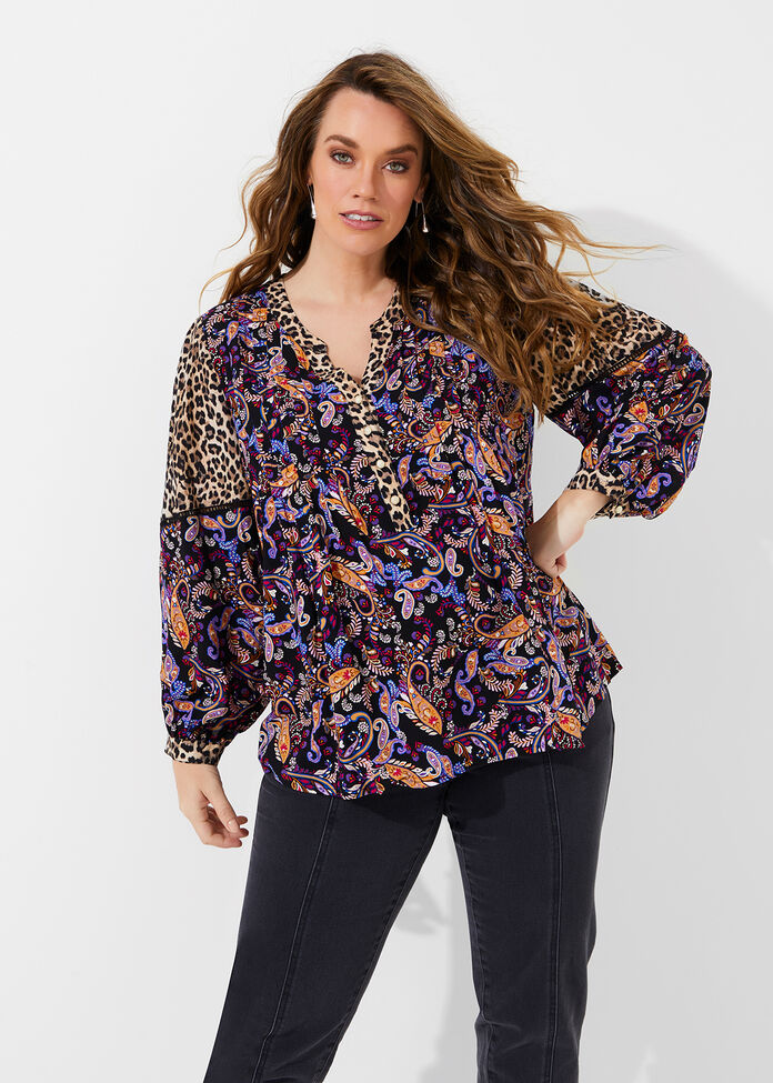 Natural Animal Paisley Mix Top, , hi-res