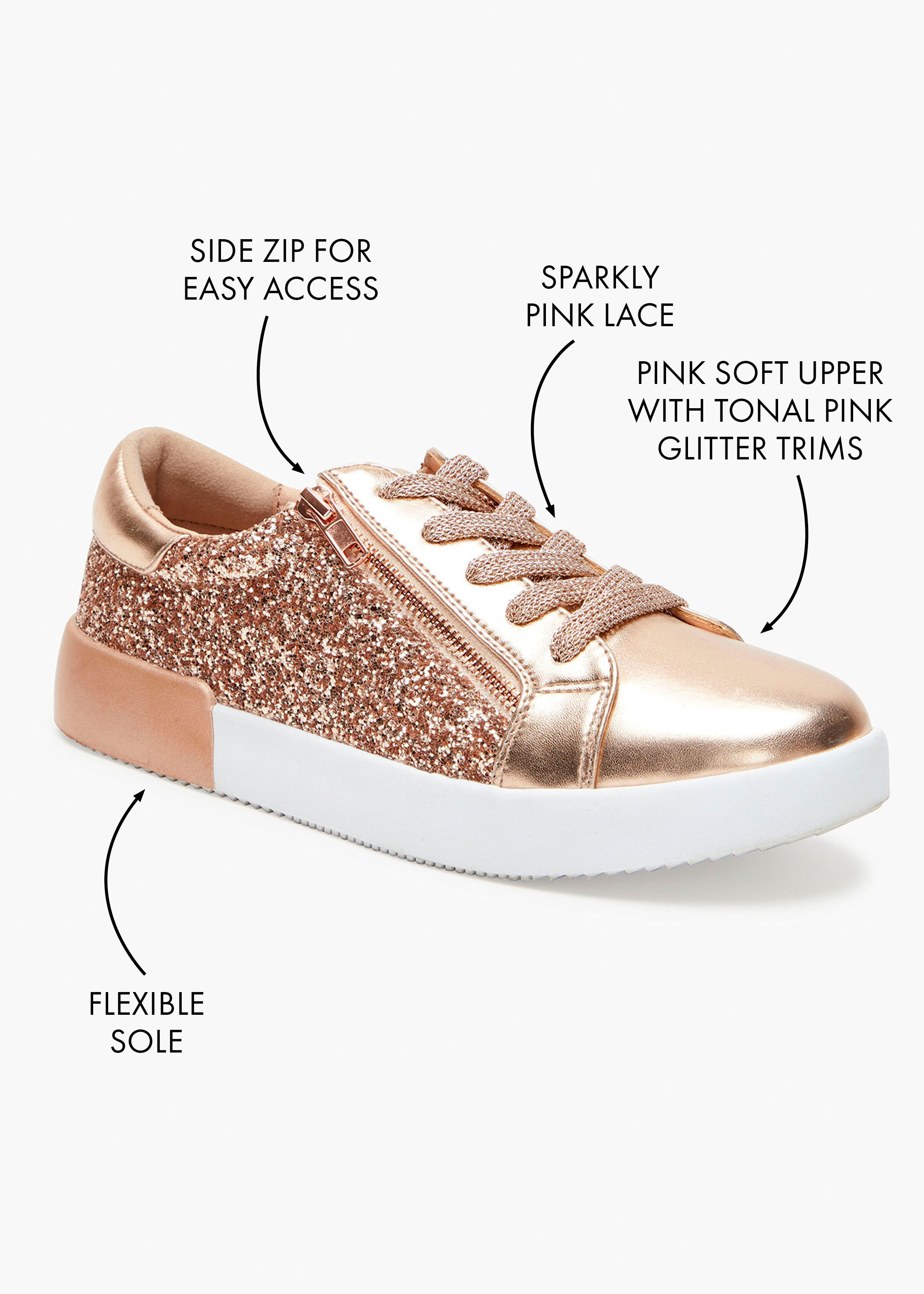 Shop Rose Gold Glitter Zip Sneaker Comfortable Shoes Taking Shape AU