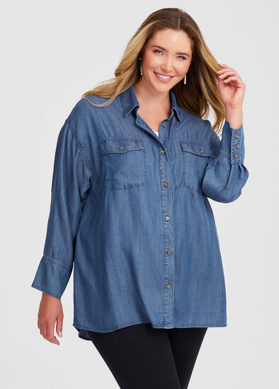 Plus Size Natural Chambray Pocket Shirt