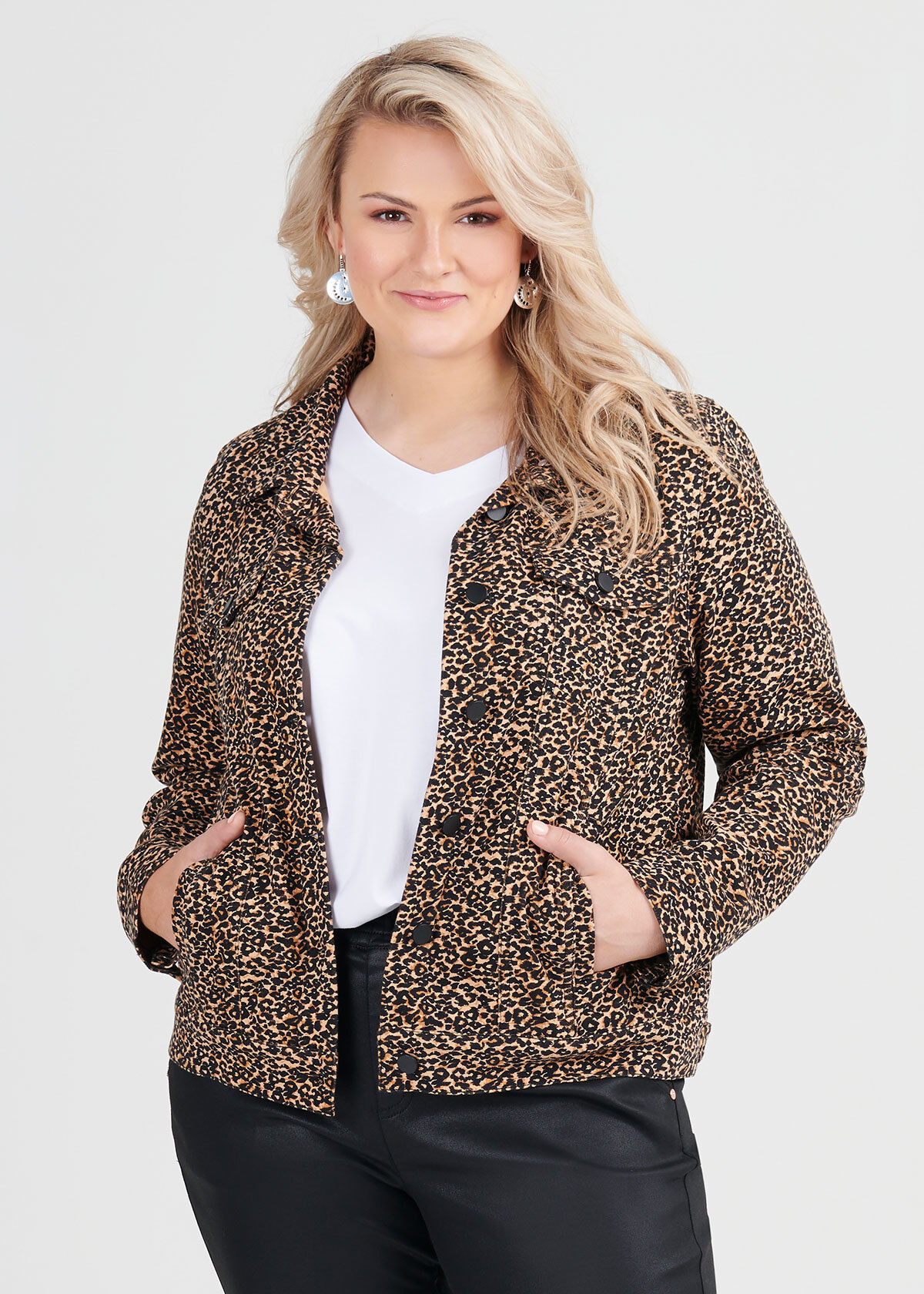Plus size leopard print denim jacket new arrivals