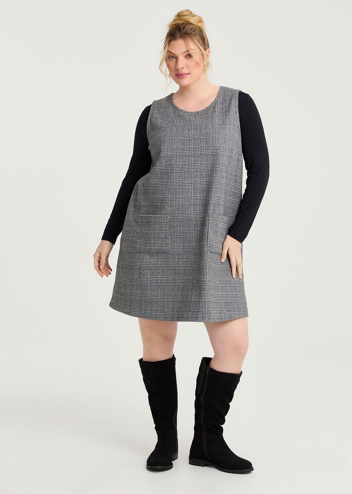Sleeveless Check Shift Dress, , hi-res