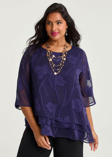 Plus Size Floral Jacquard Chiffon Blouse