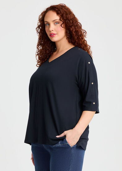 Plus Size Cotton Button Sleeve T-shirt