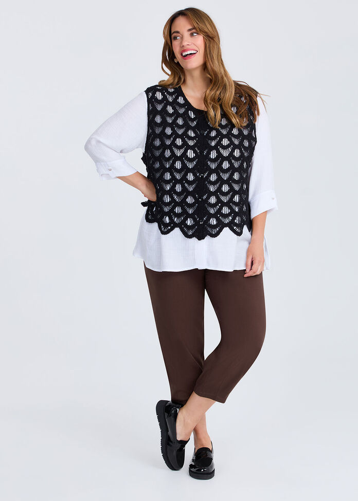 Cotton Scallop Lace Knit Vest, , hi-res