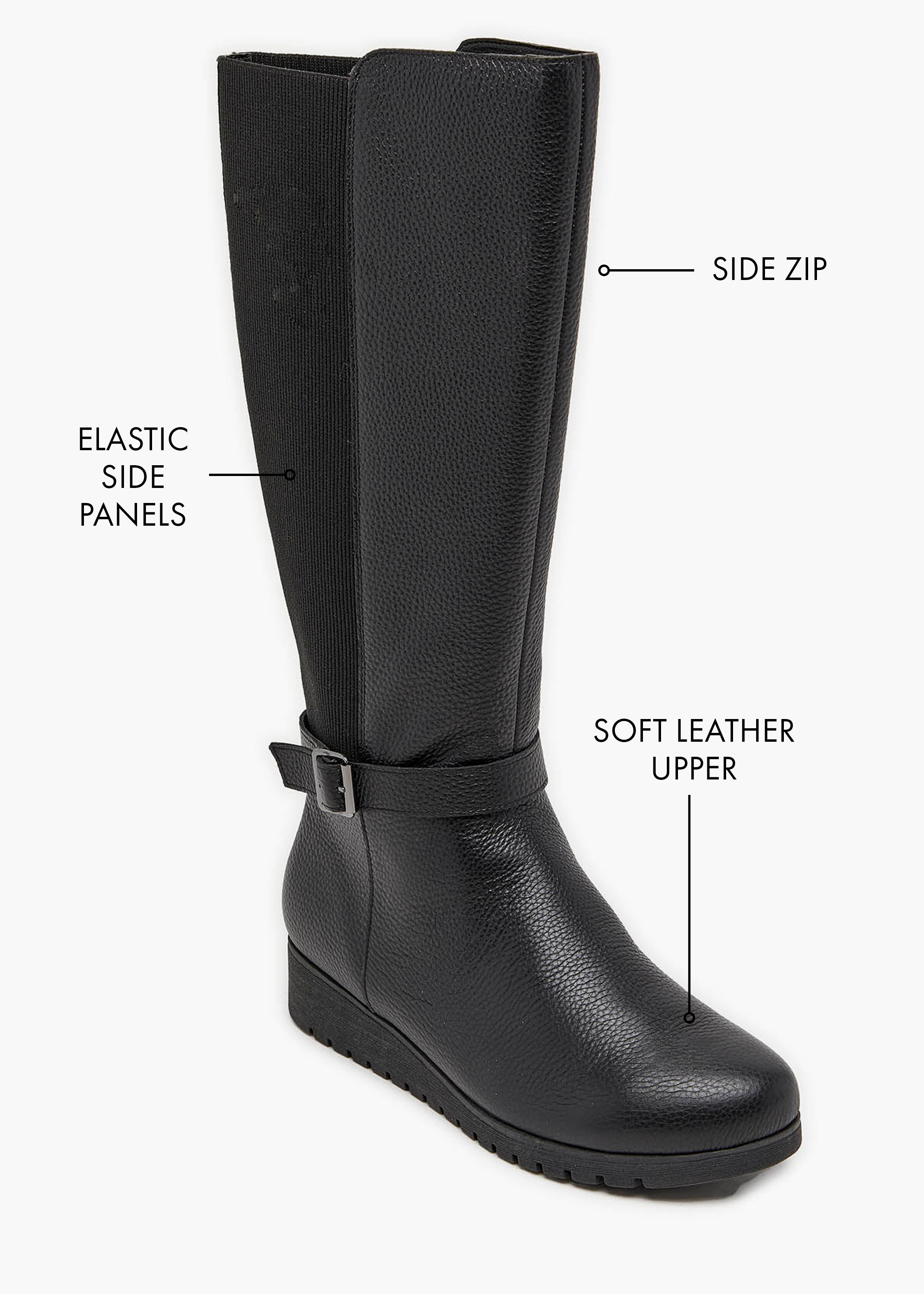 Leather Knee High Wedge Boot