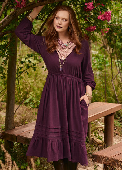 Plus Size Cotton Pleat Detail Dress