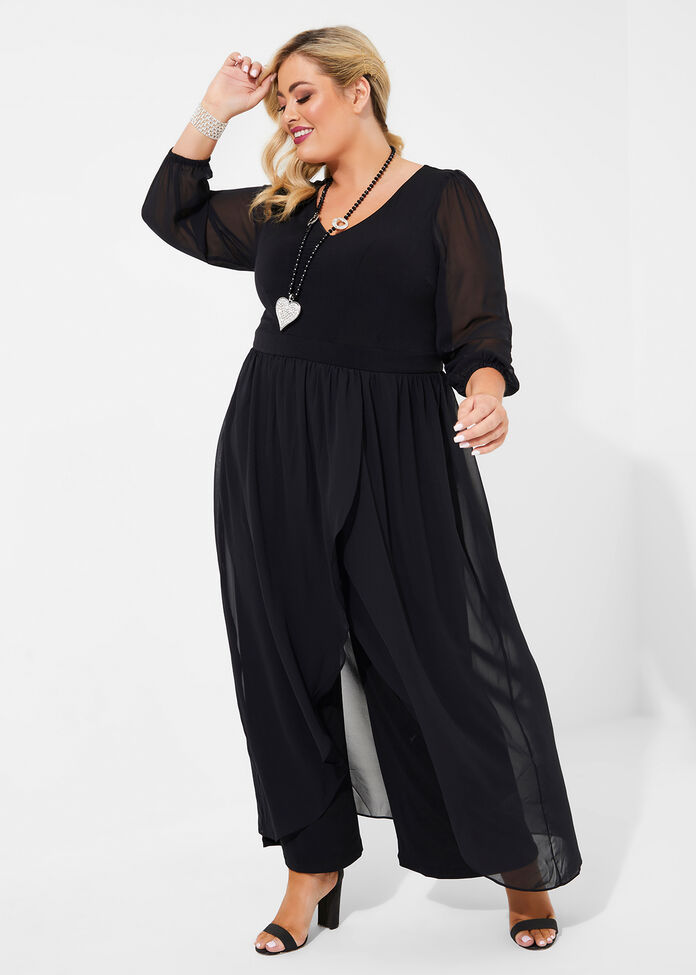 Shop Plus Size Vneck Isa Chiffon Jumpsuit in Black Taking Shape AU