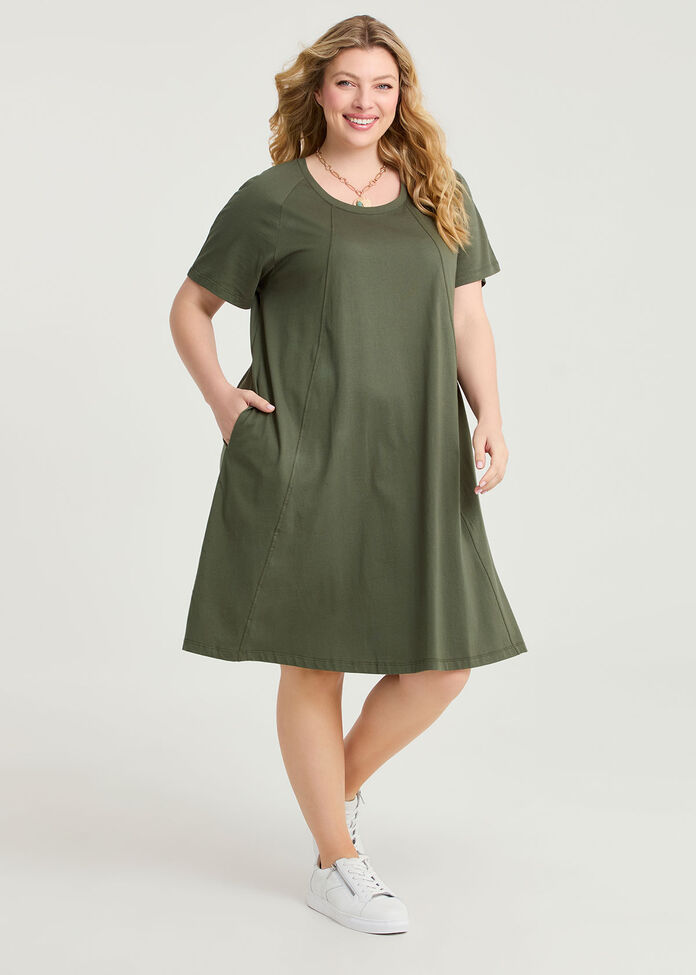 Cotton Seam Detail Dress, , hi-res