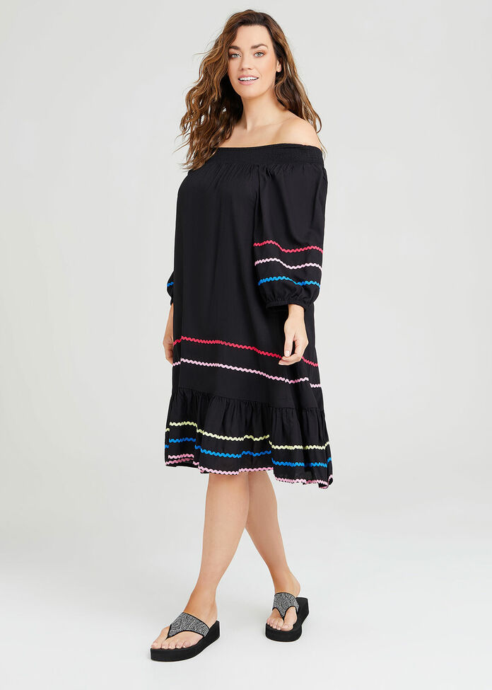 Shop Plus Size Natural Ric Rac Trim Dress in Black Taking Shape AU