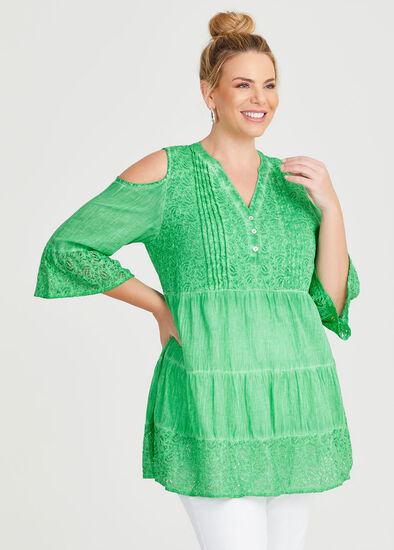 Plus Size Cotton Cold Shoulder Tunic