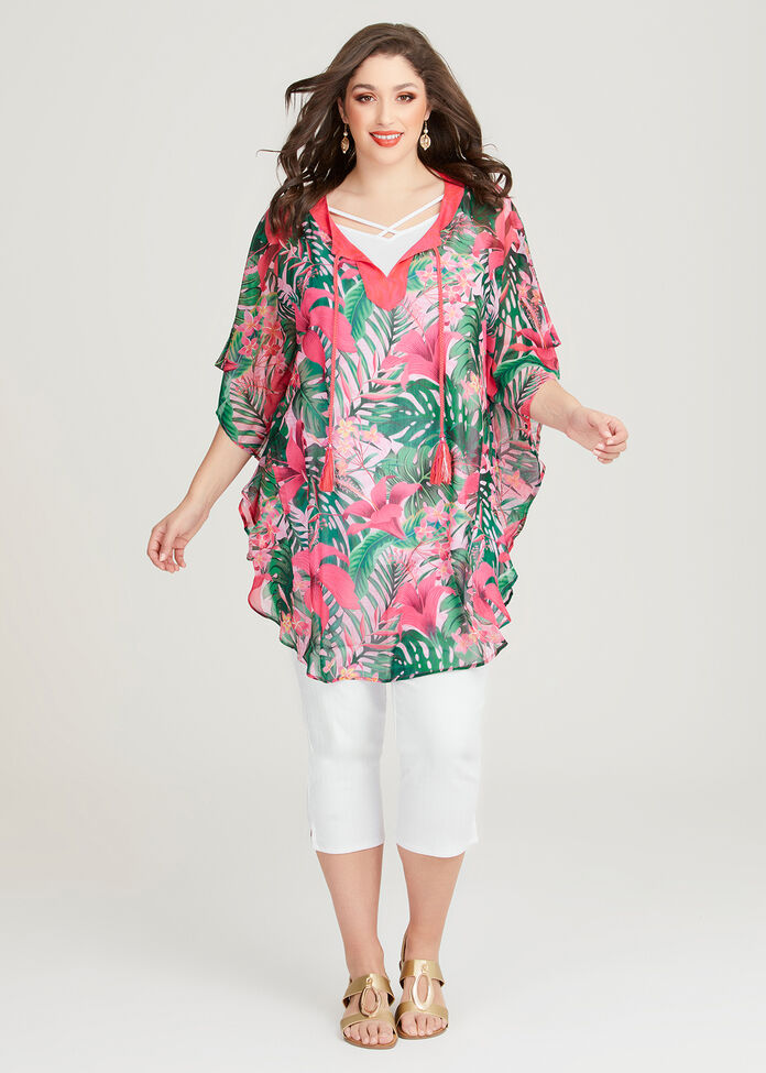Tie Front Summer Poncho, , hi-res