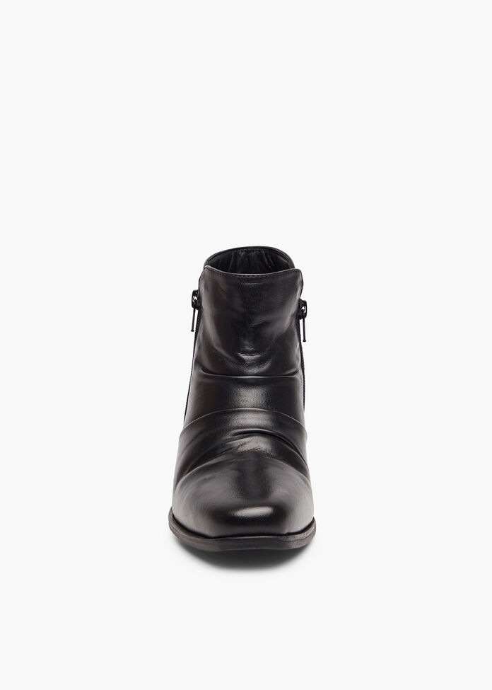 Leather Ruched Ankle Boot, , hi-res