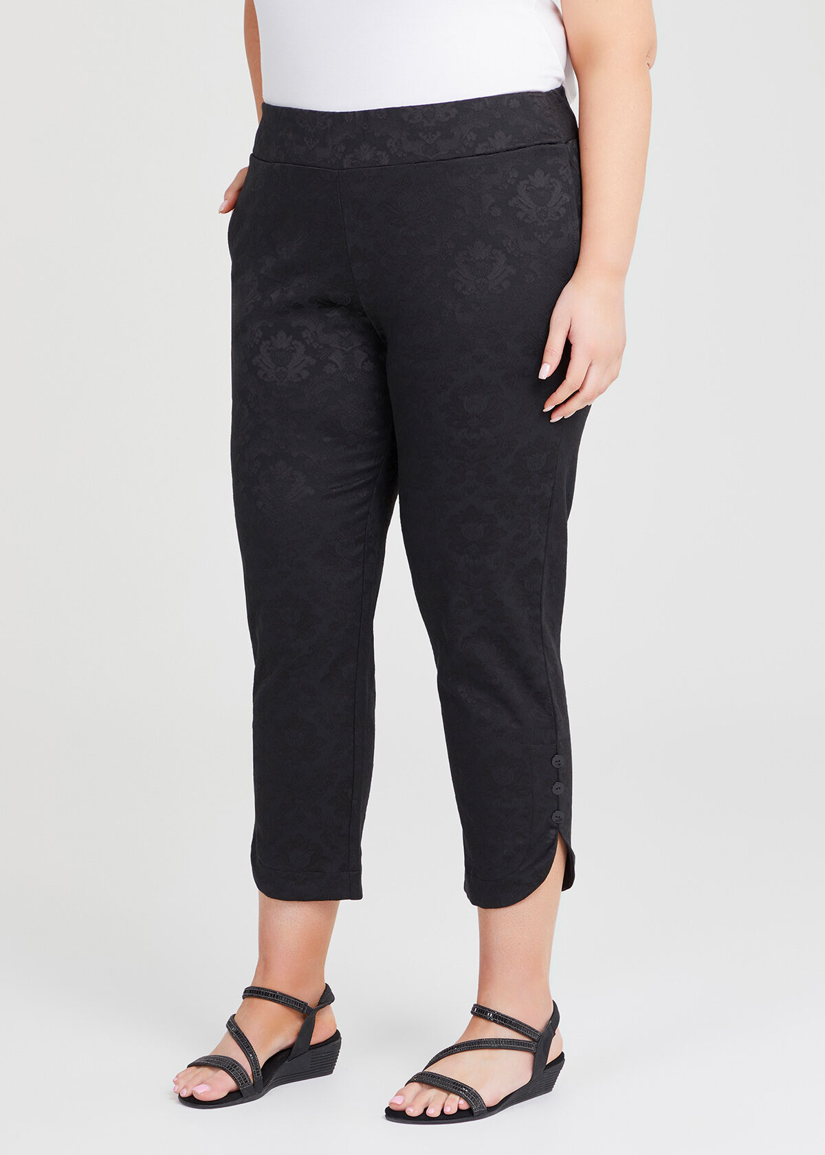 Shop Plus Size Jacquard Crop Pant in Black Taking Shape AU