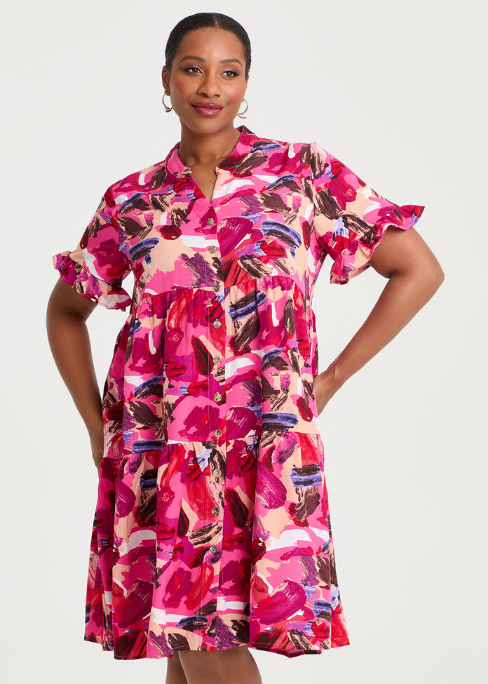 Abstract Tier Shirt Dress, , hi-res