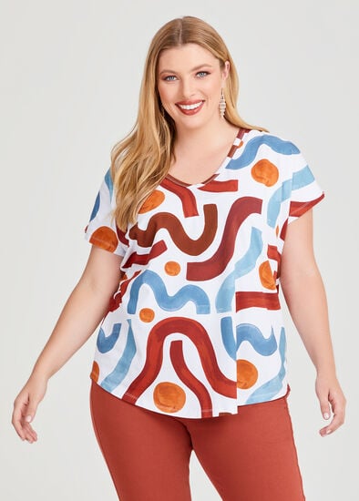 Plus Size Cotton Abstract Swirl Top