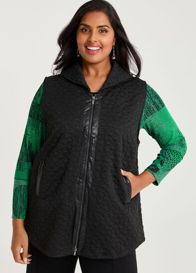Plus Size Jacquard Knit Zip Front Vest