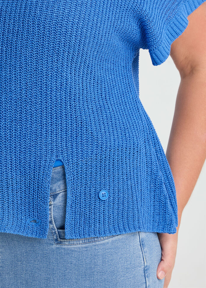 Scoop Neck Drape Knit Top, DAZZLING BLUE, hi-res