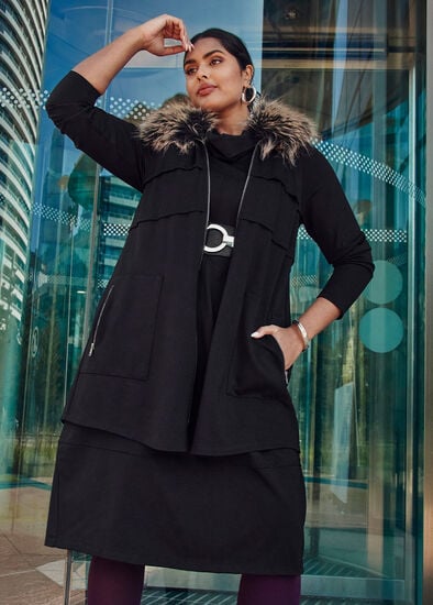 Plus Size Fur Collar Bamboo Ponte Vest