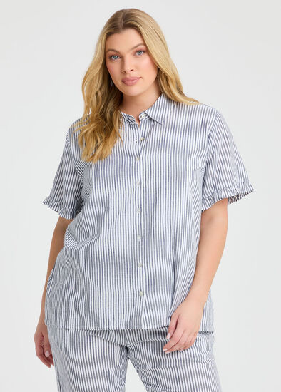 Plus Size Cotton Linen Frill Shirt