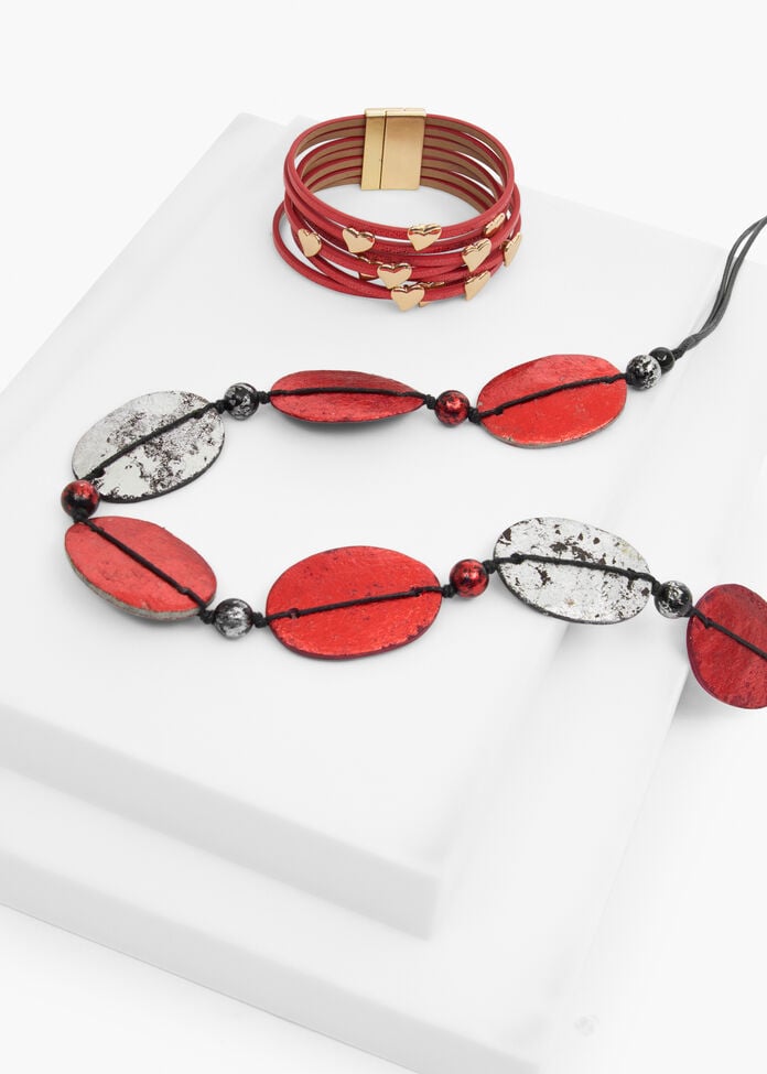 Long Metallic Oval Necklace, , hi-res