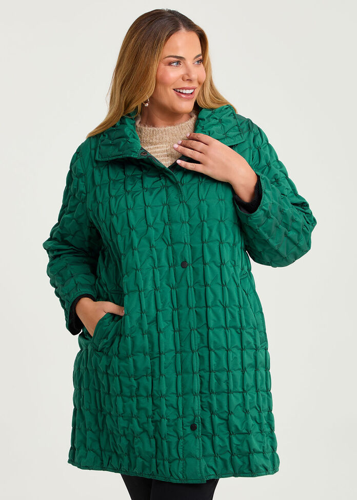 Pinch Tuck Taffeta Reversible Coat, , hi-res