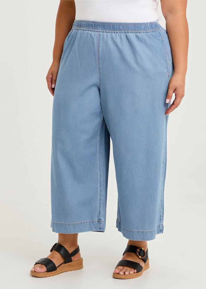 Cotton Lyocell Wide Leg Crop Pant, , hi-res