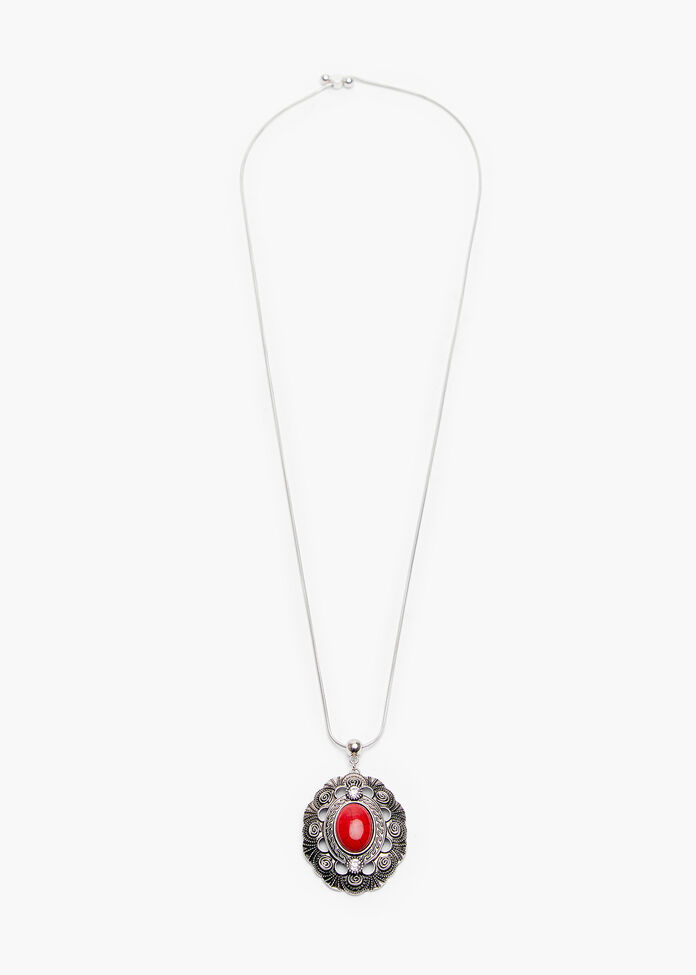 Red Pendant Long Necklace, , hi-res