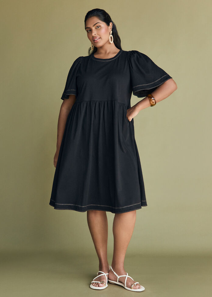 Cotton Contrast Stitch Dress, , hi-res