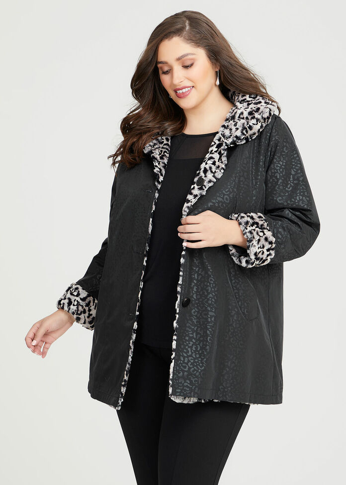 Shop Plus Size Reversible Lush Leopard Faux Fur Coat in Black | Sizes ...