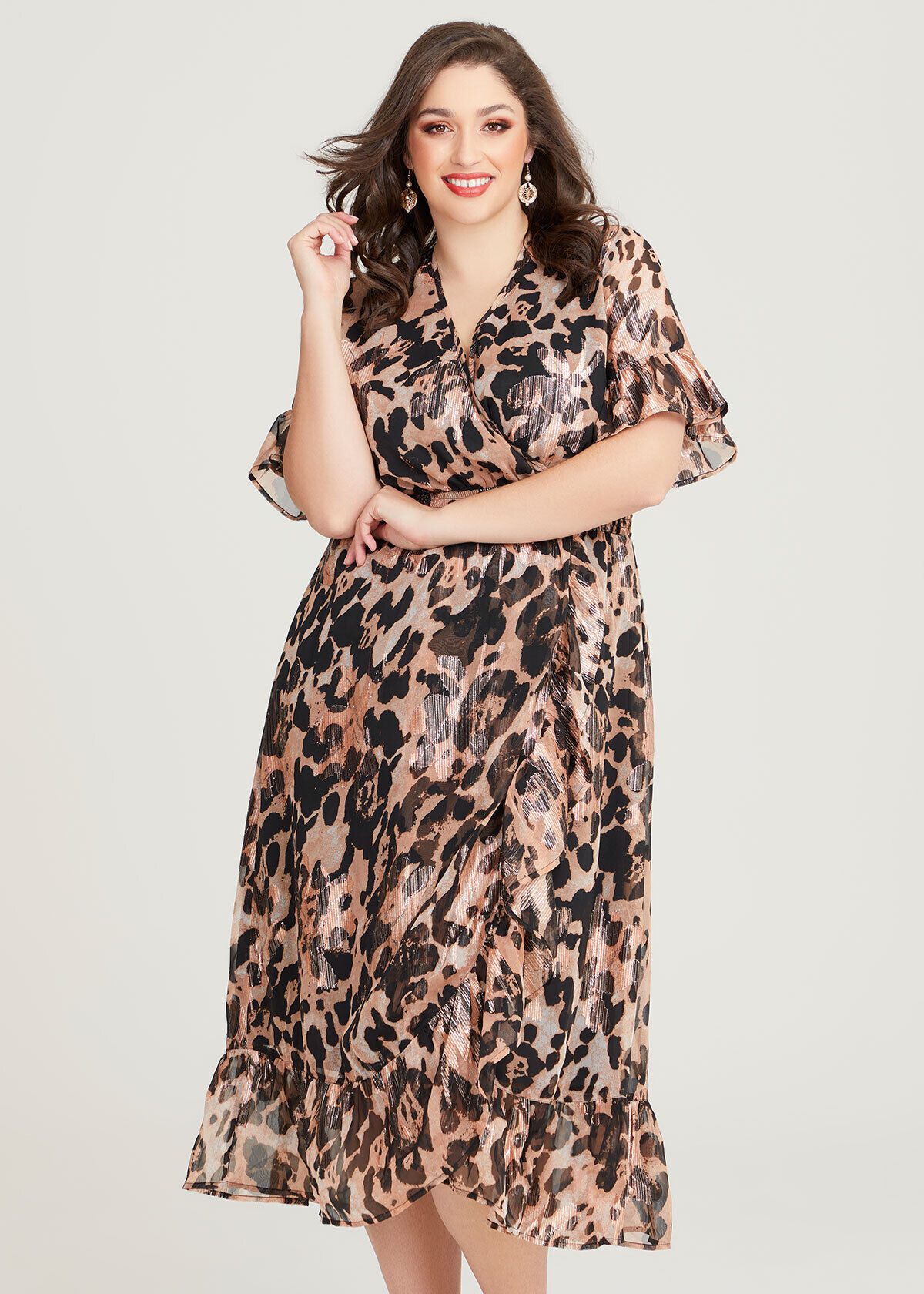 Leopard print plus top size maxi dress