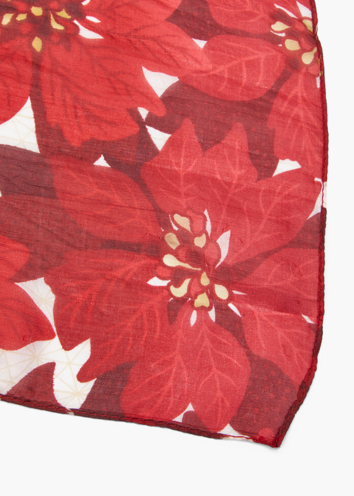 Festive Floral Silk Scarf, , hi-res