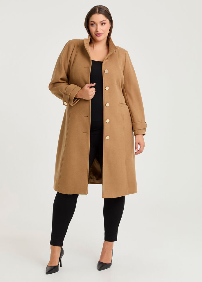 Funnel Neck Melton Coat, , hi-res