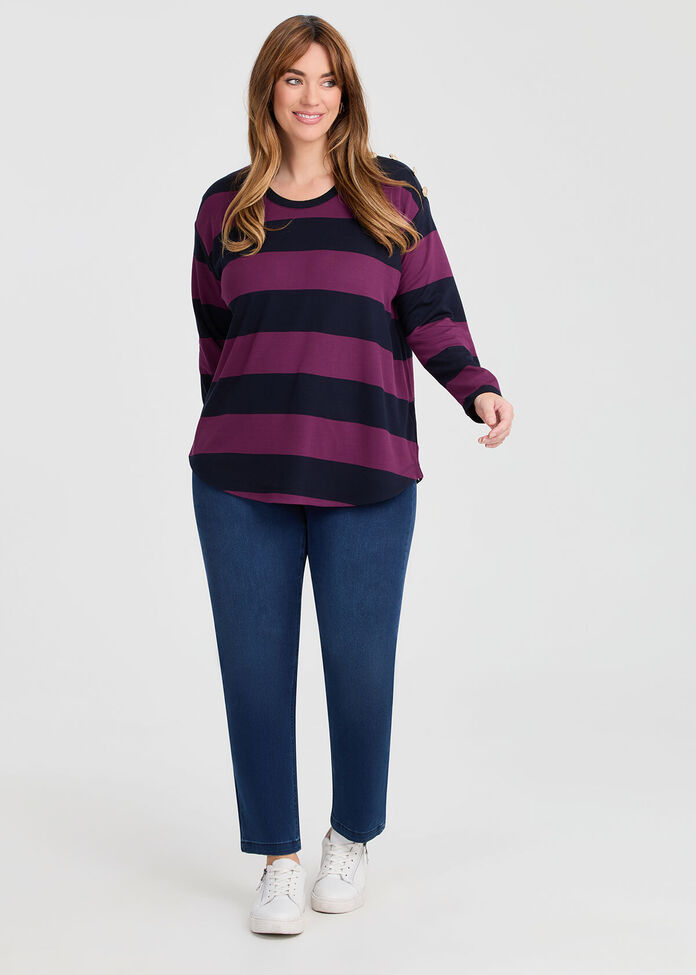 Bamboo Ponte 2 Tone Stripe Top, , hi-res