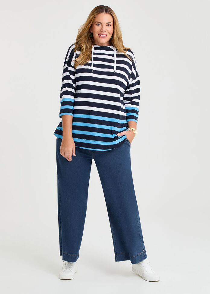 Cotton Stripe Hooded Top, , hi-res