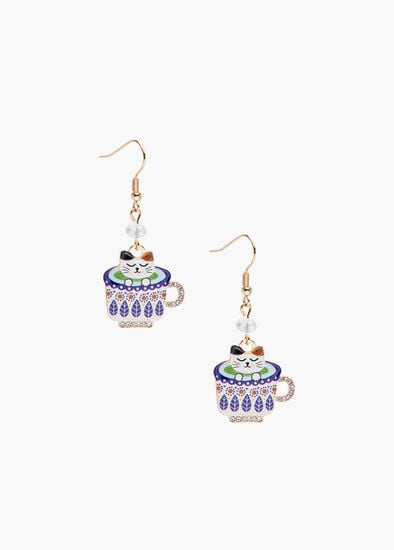 Cat In Tea Cup Earrings