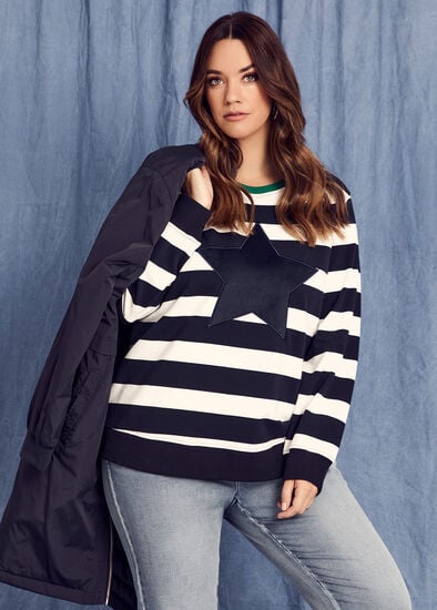 Plus Size Cotton Stripe Star Sweatshirt
