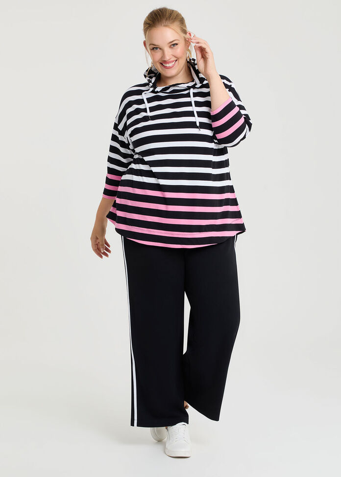Cotton Stripe Hooded Top, , hi-res