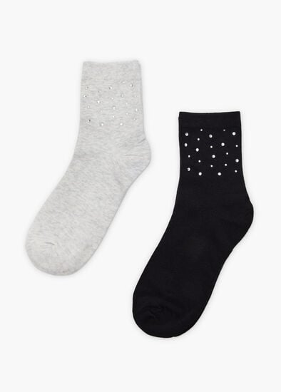 Plus Size 2 Pack Cotton Rhinestone Socks
