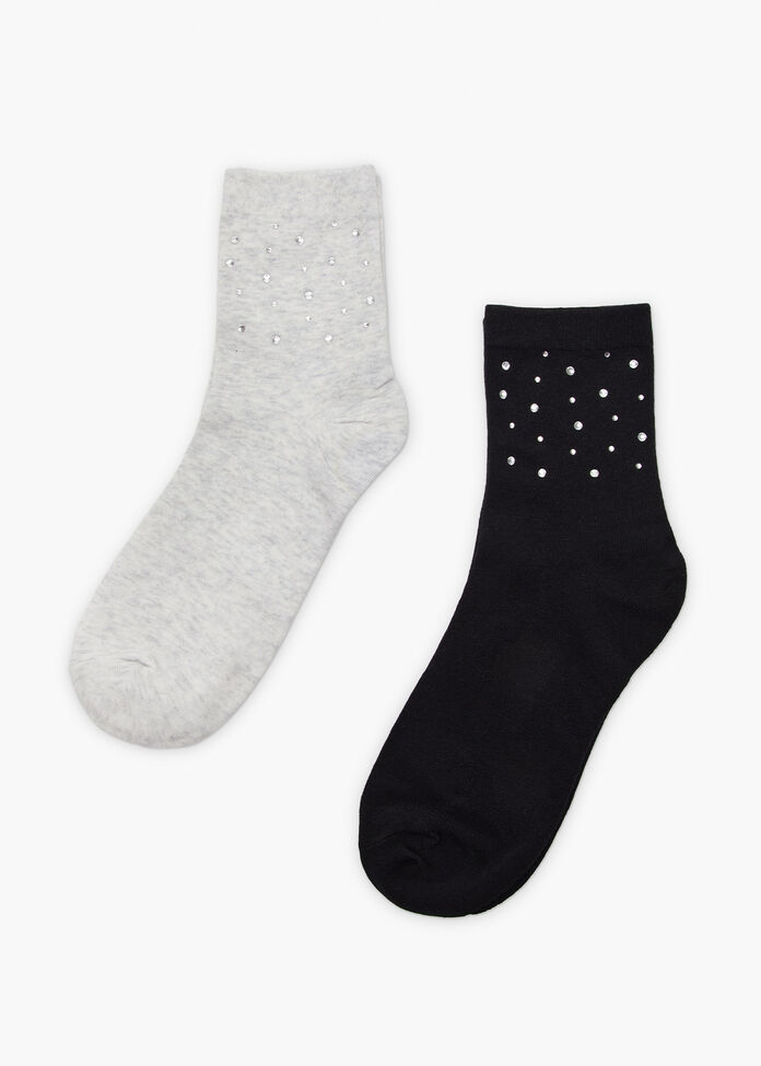 2 Pack Cotton Rhinestone Socks, , hi-res