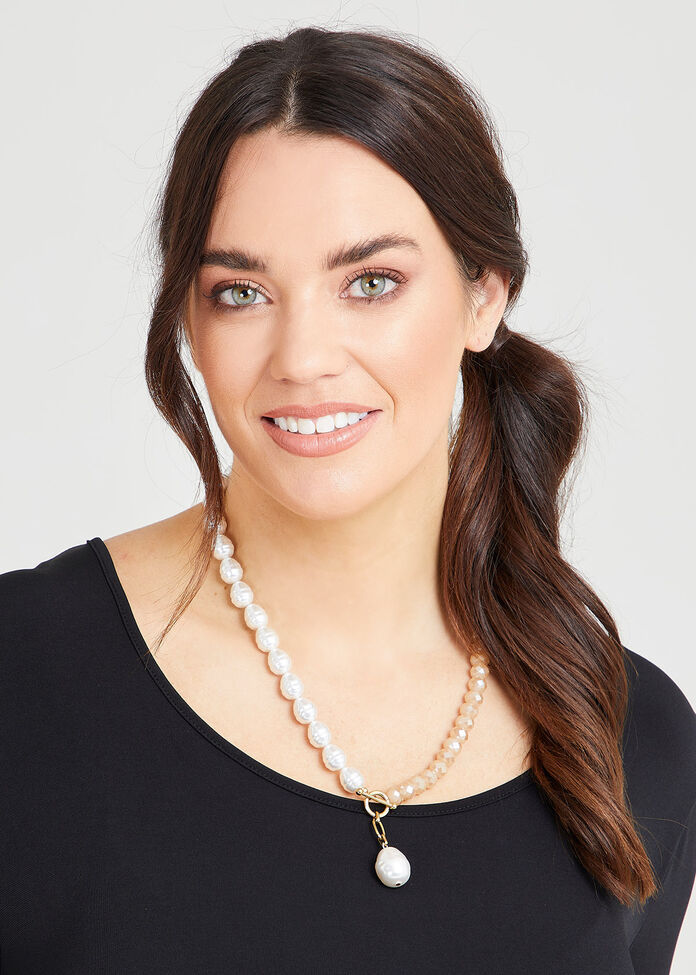 Pearl & Crystal Fob Necklace, , hi-res