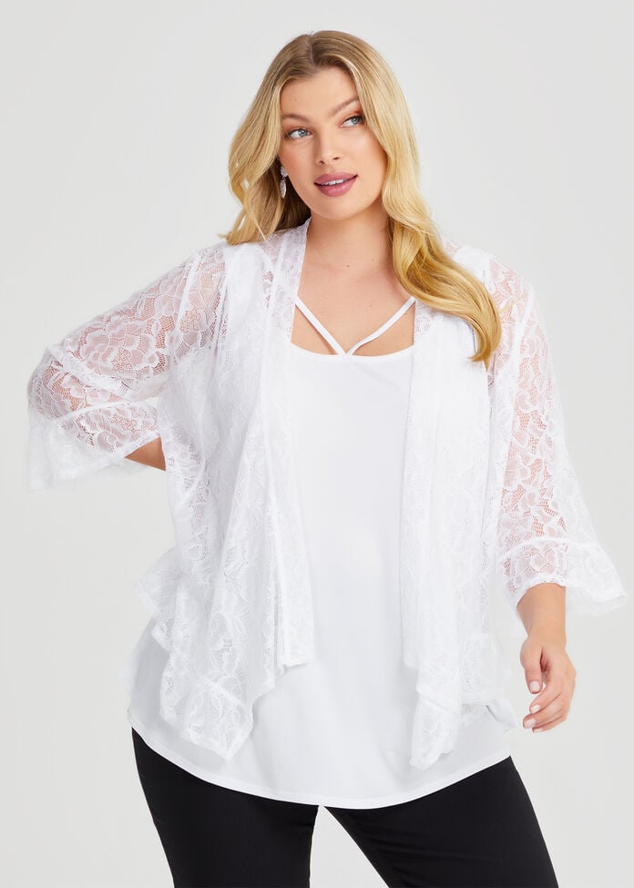 Lace Ruffle Trim Cardigan, , hi-res